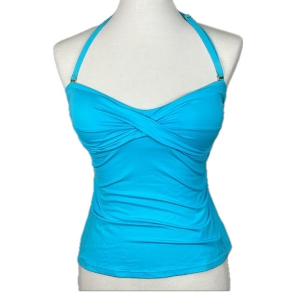 Cole of California Tankini Swim Top Mesh Removable Strap Pads Aqua Blue Size S - Picture 1 of 11